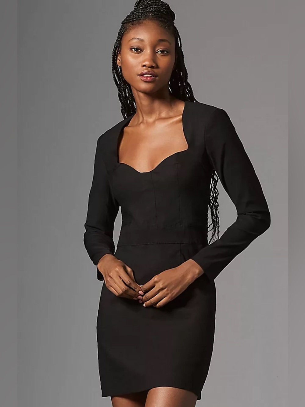 NWT Anthropologie Black Long Sleeve Sweetheart Fitted Mini Dress 14